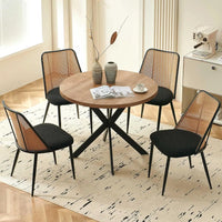 Round Dining Table Set with Rattan Chairs - Modern 4-Chair Set