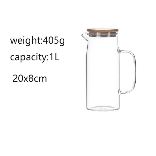 Thickened Glass Kettle - Bamboo Lid Pitcher with Filter Cover