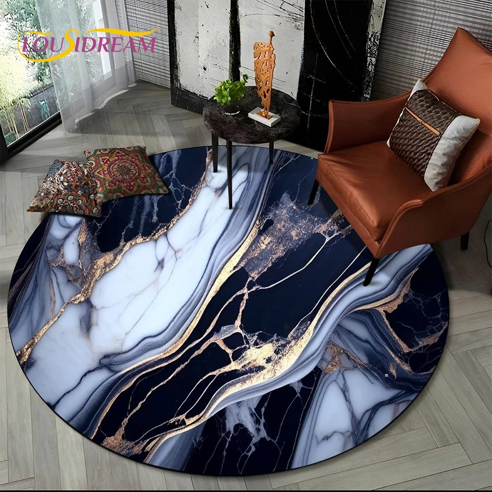 Luxury Marble Round Area Rug - Non-Slip Living Room Carpet