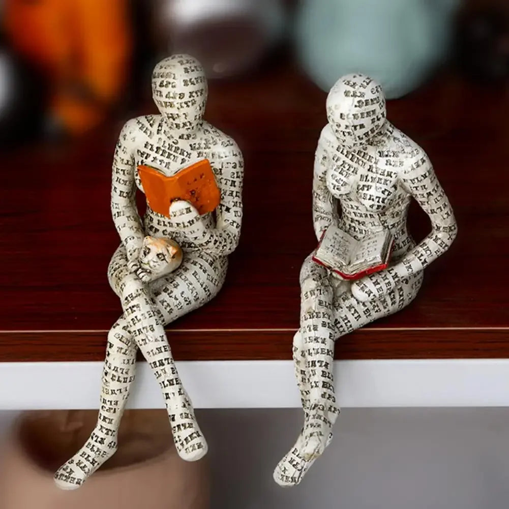 Reading Woman Thinker Statue - Nordic Resin Book Lover Decor