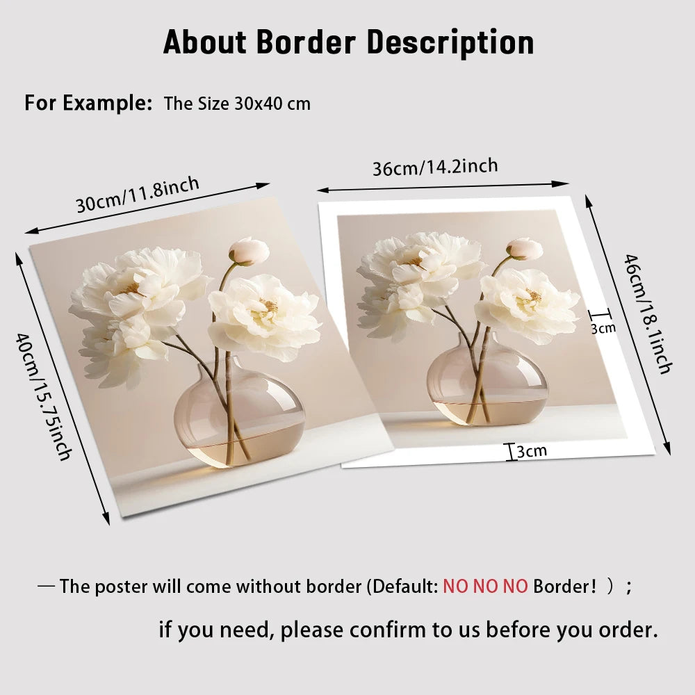 Nordic Beige Peony Floral Canvas Wall Art - Frameless Botanical Print