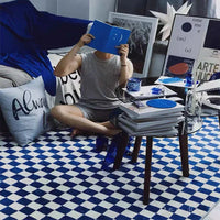 Retro Checkerboard Plush Area Rug - Soft Bedroom and Lounge Carpet