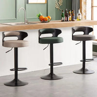 Modern Leather Swivel Bar Stool - Adjustable High Back Chair