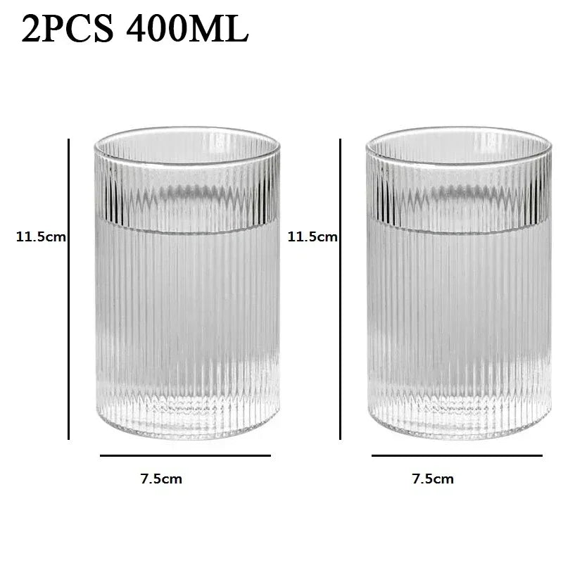 Japanese Vertical Pattern Glass Cup - Handmade Wine & Coffee Drinkware