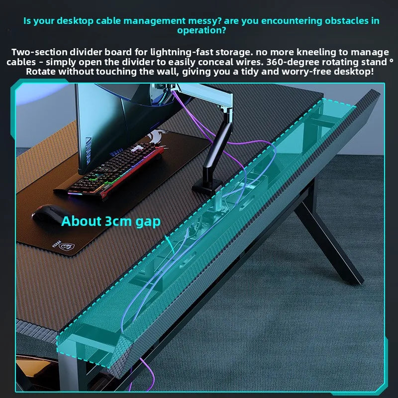 Gaming Desk with Monitor Stand - Carbon Fiber Textured Computer Table