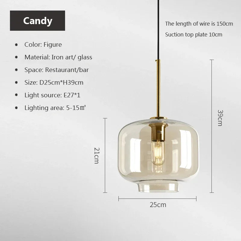 Nordic Glass Pendant Light - Industrial Loft Hanging Lamp