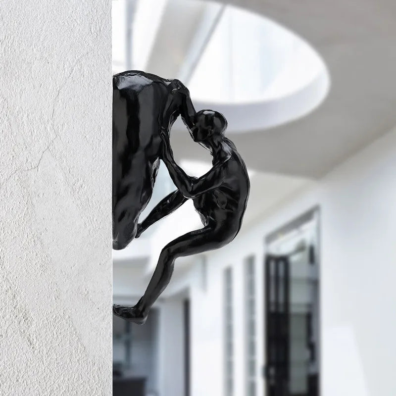 Industrial Climbing Man Wall Sculpture - Retro Resin Accent Decor