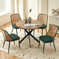 Round Dining Table Set with Rattan Chairs - Modern 4-Chair Set