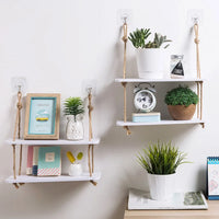 Rustic Wooden Wall Shelf Rack - Hook Mounted Storage Organizer
