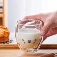 Double-Walled Animal Glass Mug - 250ml Cute Coffee Cup
