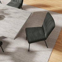 Extendable Grey Wood Dining Table Set - 6 Black Fabric Chairs