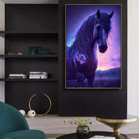 Black and White Wild Horses Canvas Wall Art - Modern Animal Print