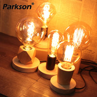 Vintage Wood Base Lamp Holder - E27 Edison Style Desk Light