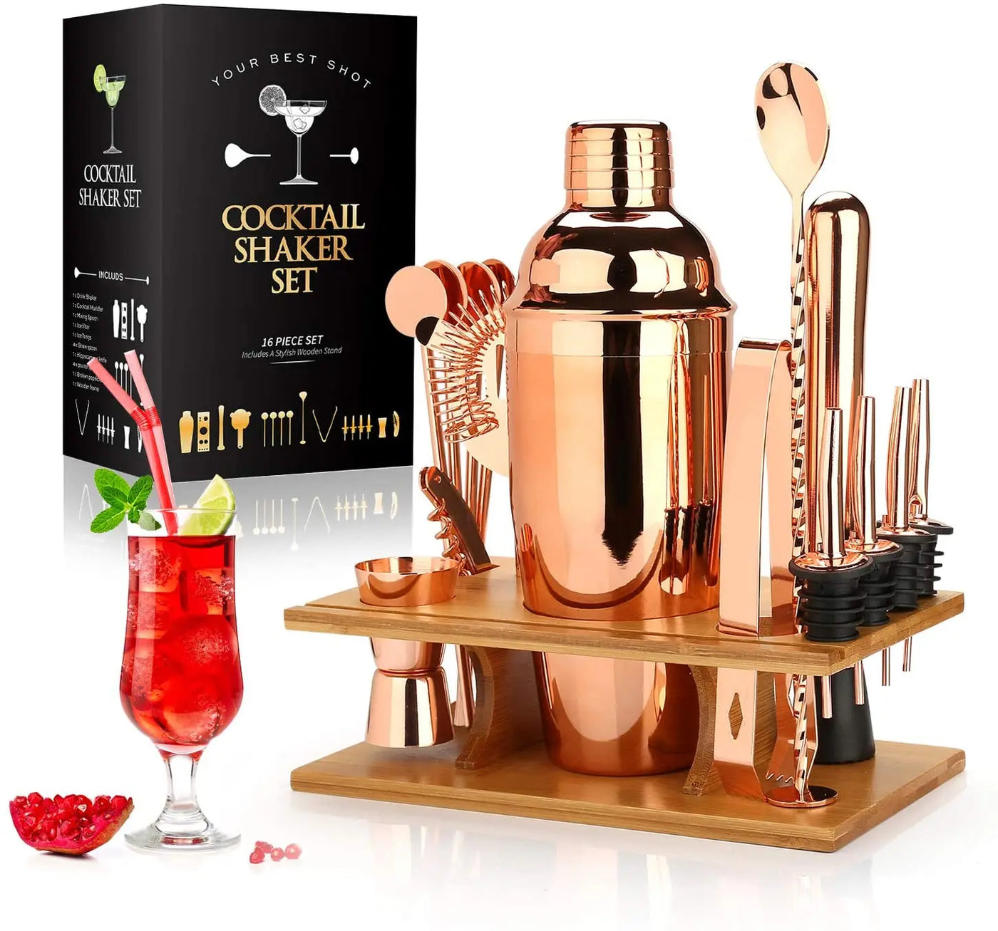 16-Piece Bartender Kit - Stainless Steel Cocktail Shaker Set