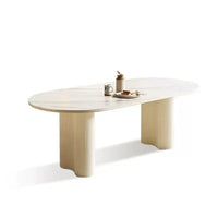 Cream White Oval Sintered Stone Dining Table Set - Modern 6-Chair Set