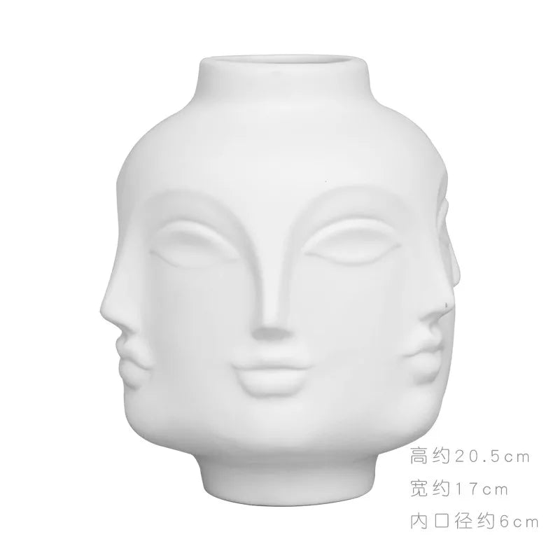 Nordic Face Ceramic Vase - Artistic White Decorative Accent