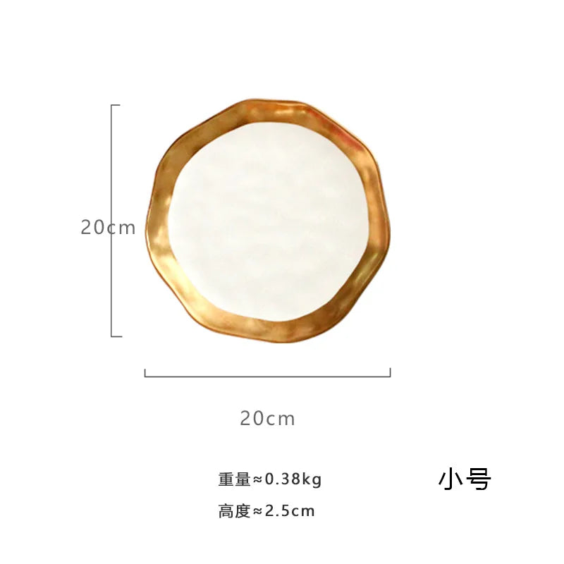 Gold-Plated Steak Pasta Plate - Luxury Restaurant Style Tableware