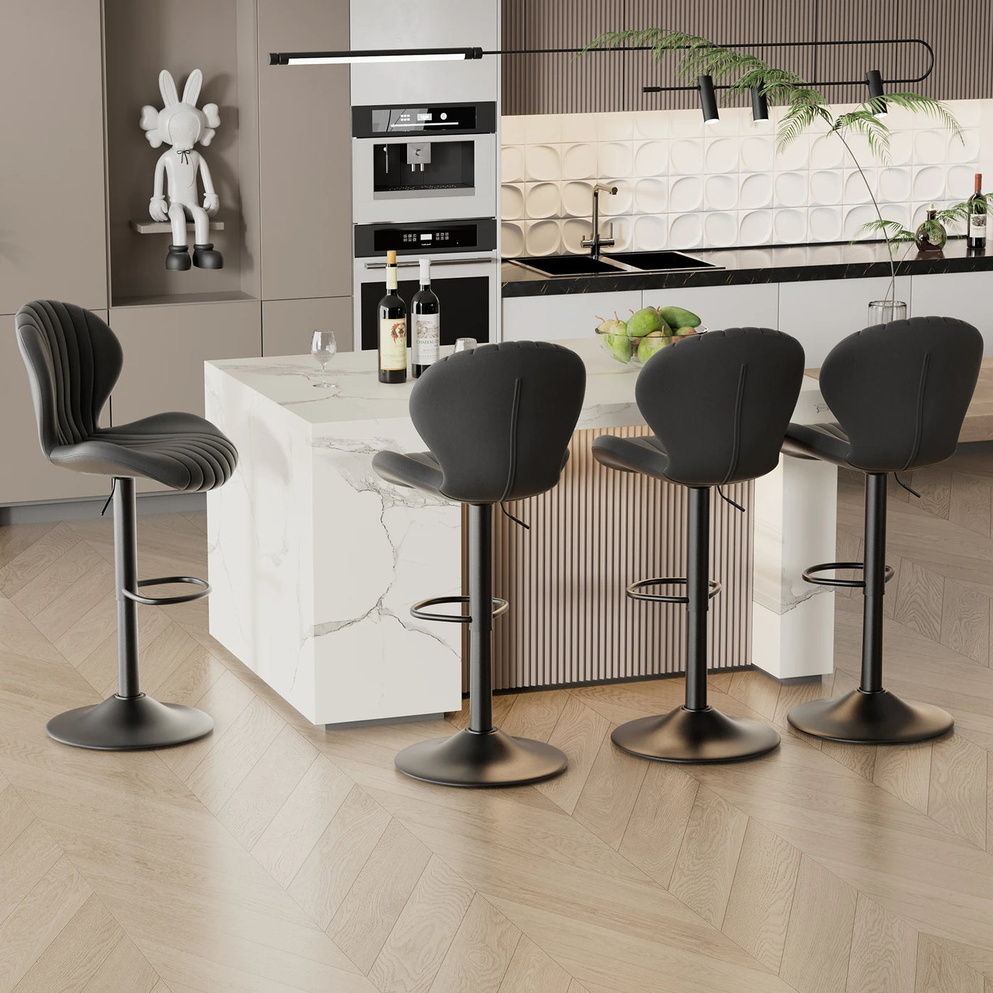 Luxury 2 Piece Adjustable Bar Stool Set - Swivel Kitchen Seating