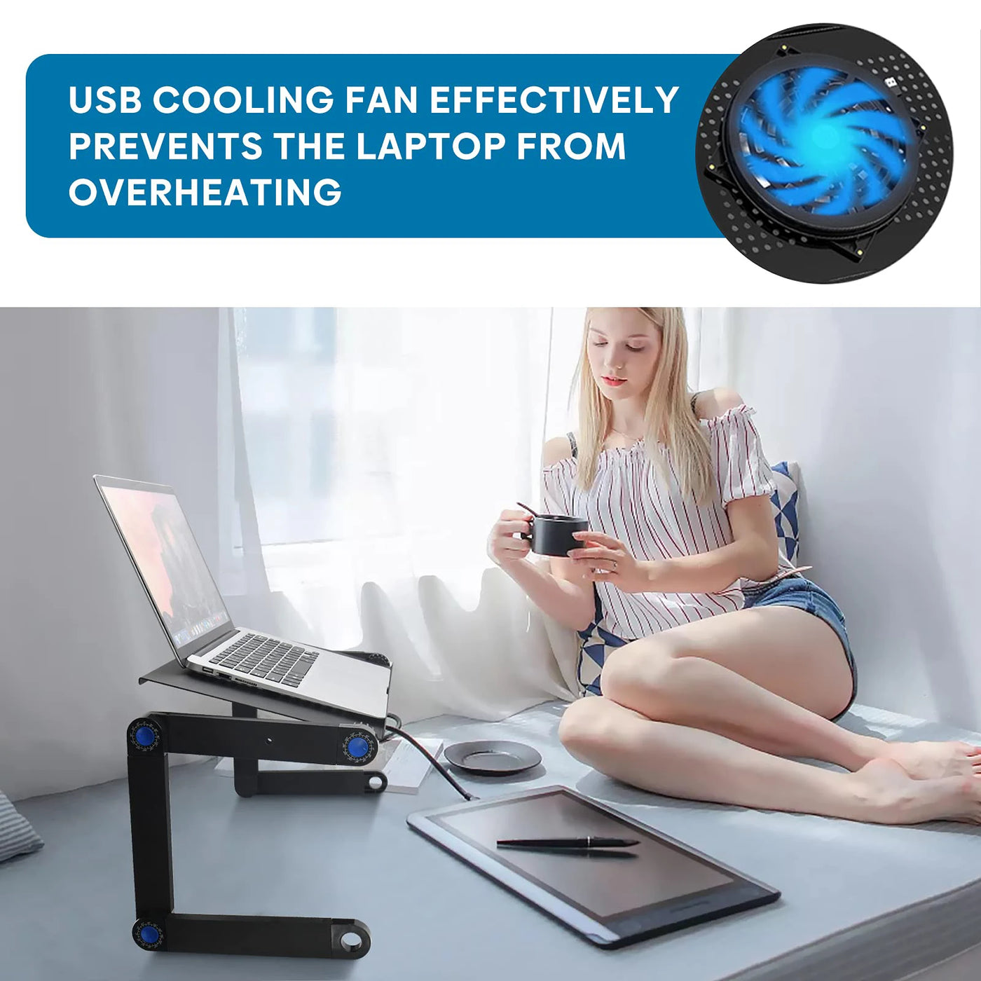Adjustable Aluminum Laptop Stand Desk - Portable Lap Desk with Mouse Pad