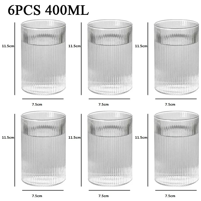 Japanese Vertical Pattern Glass Cup - Handmade Wine & Coffee Drinkware