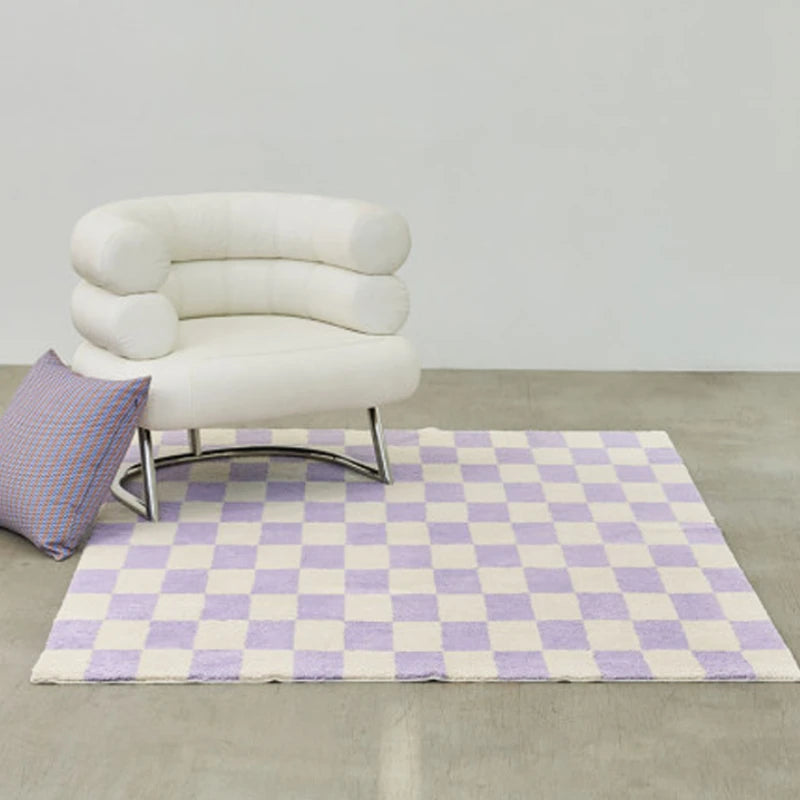 Plaid Plush Area Rug - Soft Minimalist Living Room Carpet
