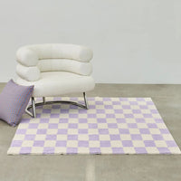 Plaid Plush Area Rug - Soft Minimalist Living Room Carpet