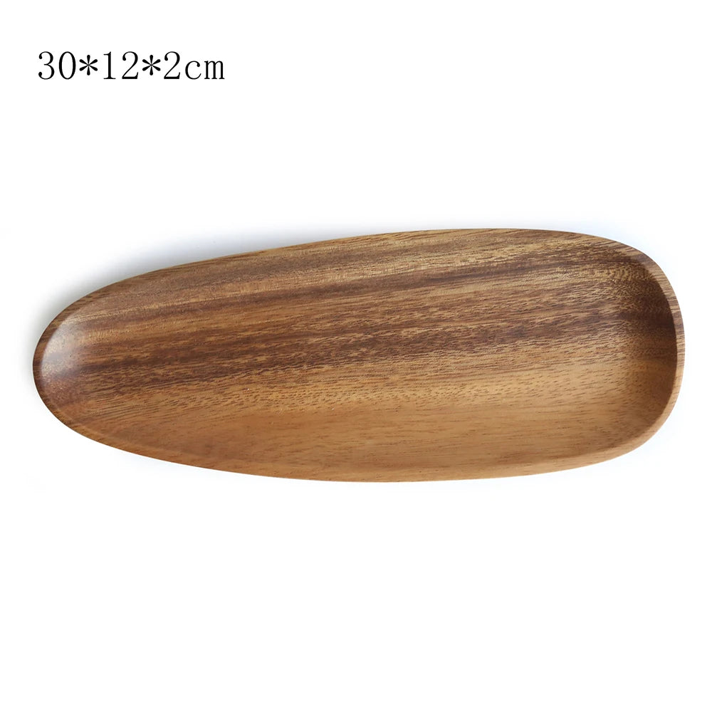 Walnut & Acacia Wooden Serving Plate - Irregular Oval Dinner Tray