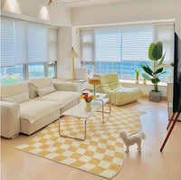Retro Checkerboard Plush Area Rug - Soft Bedroom and Lounge Carpet