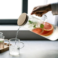 Thickened Glass Kettle - Bamboo Lid Pitcher with Filter Cover