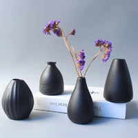 Minimalist Black Ceramic Bud Vase - Japanese Inspired Decor