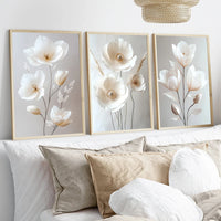 Nordic Beige Peony Floral Canvas Wall Art - Frameless Botanical Print