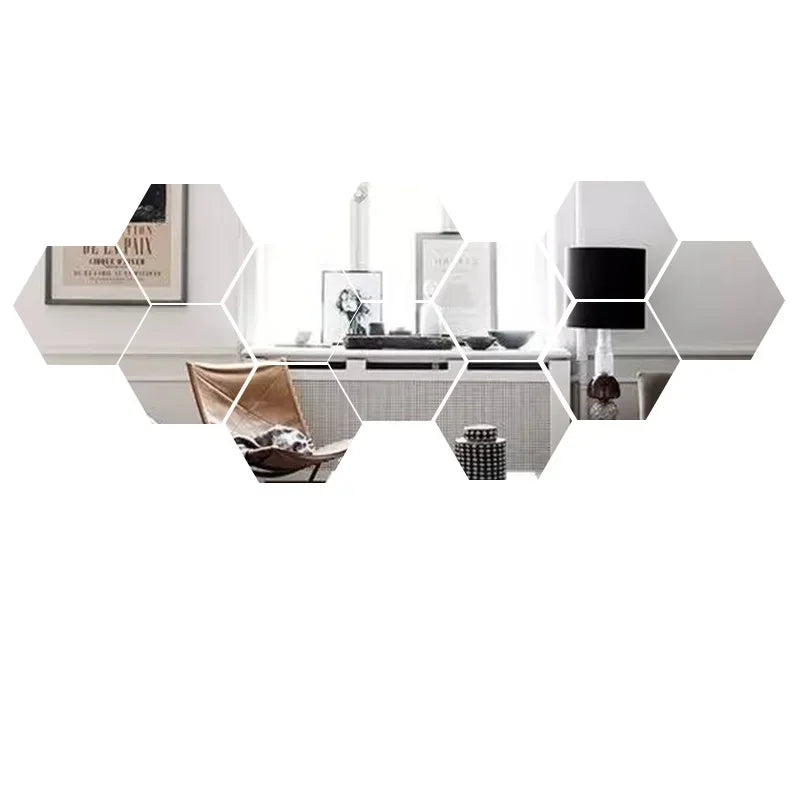 Hexagon Acrylic Mirror Wall Sticker Set - Self-Adhesive Decor