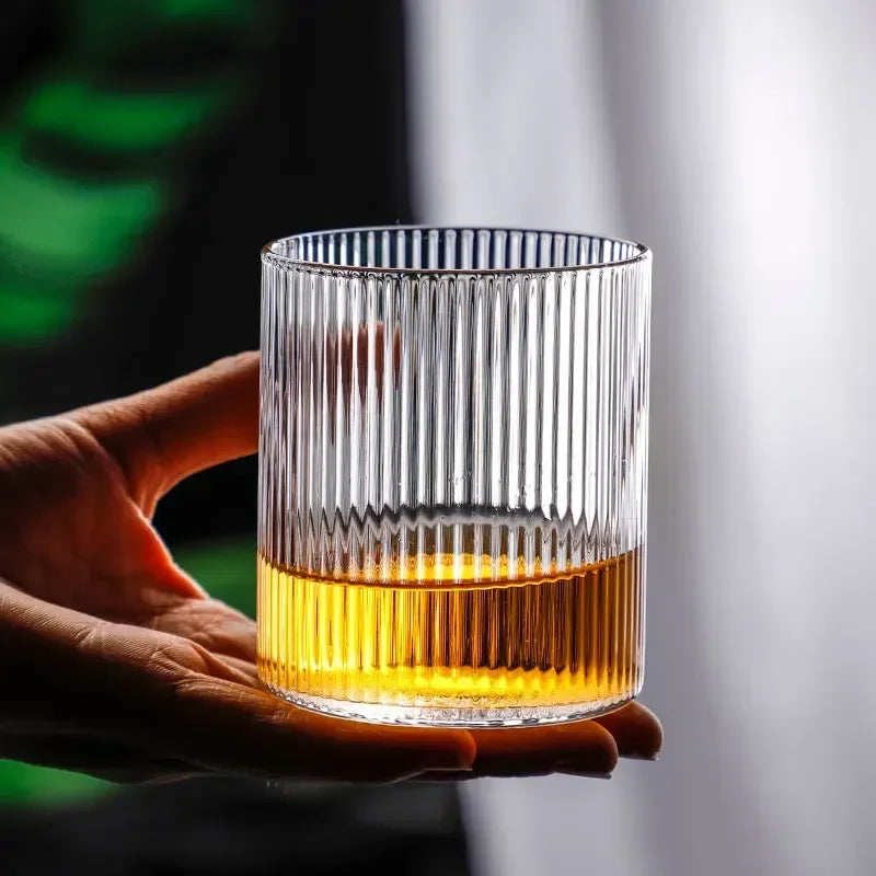 Japanese Vertical Pattern Glass Cup - Handmade Wine & Coffee Drinkware