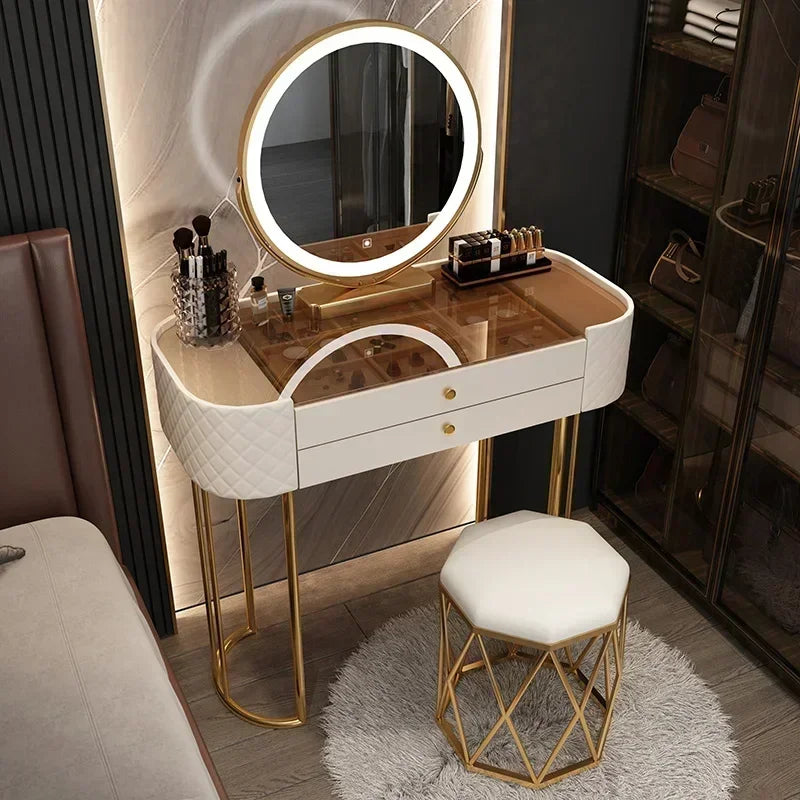 Luxury Makeup Vanity Desk - LED Mirror Dressing Table with Storage