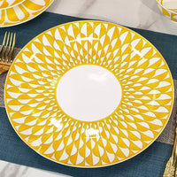 Geometric Bone China Dinner Plate Set - Elegant European Tableware