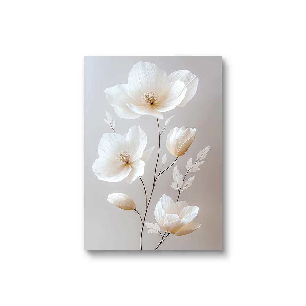 Nordic Beige Peony Floral Canvas Wall Art - Frameless Botanical Print