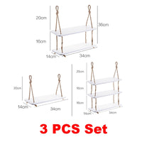 Rustic Wooden Wall Shelf Rack - Hook Mounted Storage Organizer
