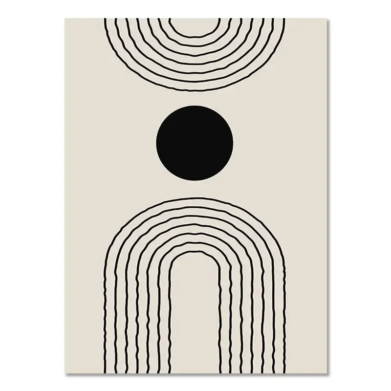 Abstract Boho Geometric Canvas Wall Art - Black and Beige Line Print