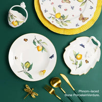 Lemon Pattern Ceramic Dinner Plate - Elegant European Tableware