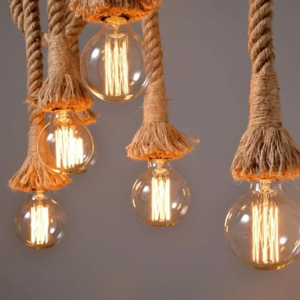 Retro Hemp Rope Pendant Light - Vintage Industrial Hanging Lamp