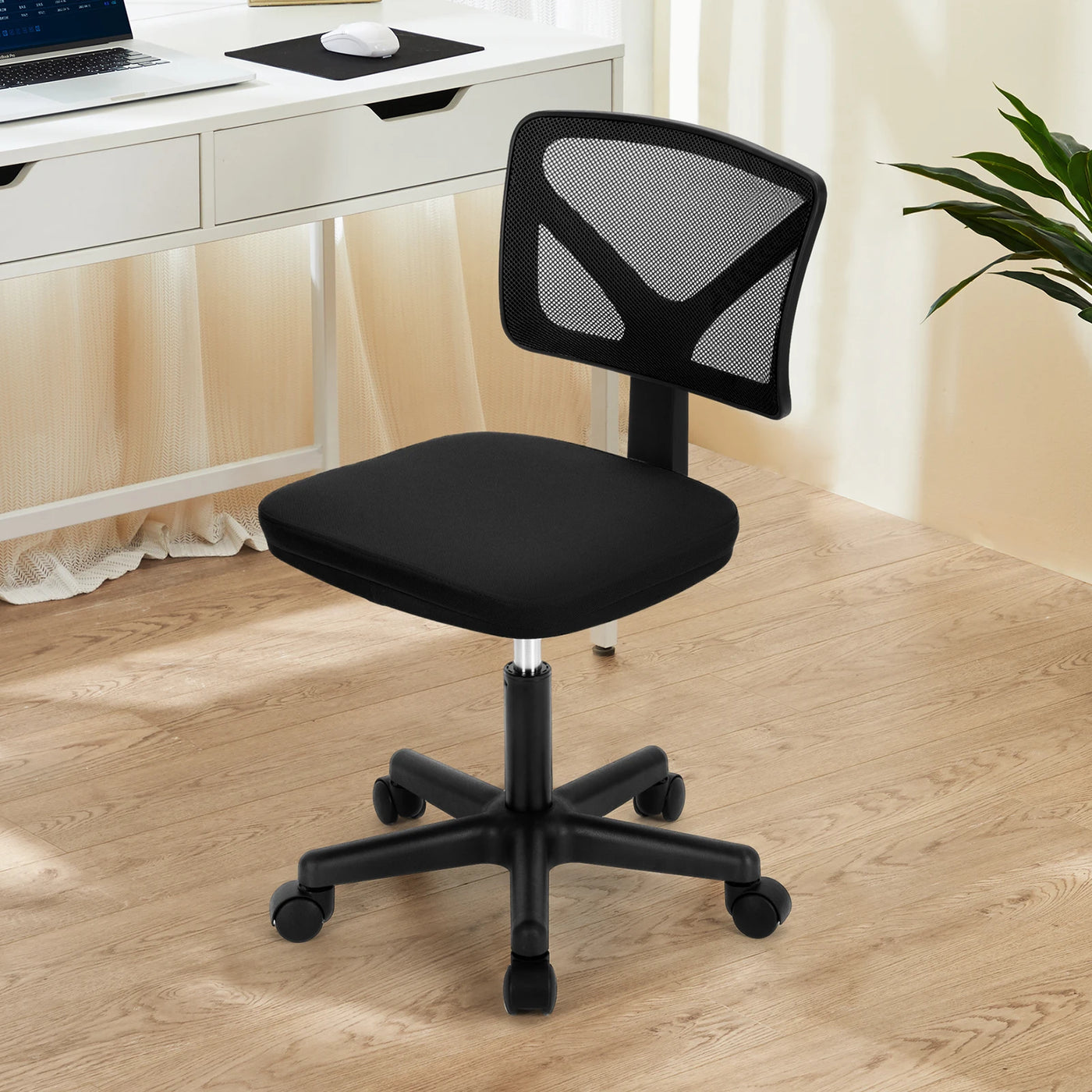 Armless Mesh Office Chair - Low-Back Swivel Seat with Lumbar Support