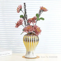 White Ceramic Vase with Gold Edge - Luxe Tabletop Flower Accent