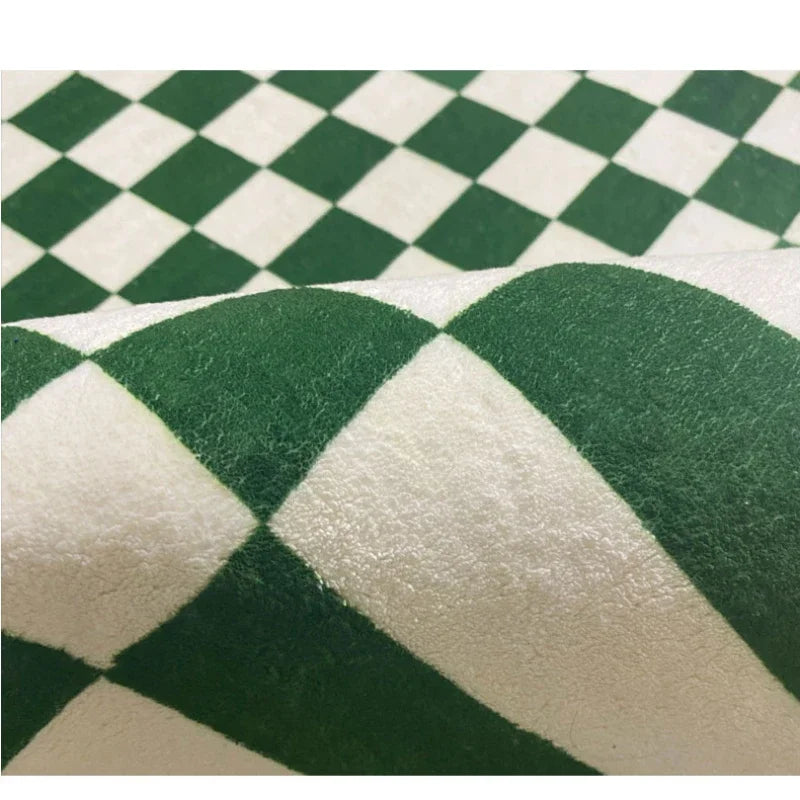 Retro Checkerboard Plush Area Rug - Soft Bedroom and Lounge Carpet