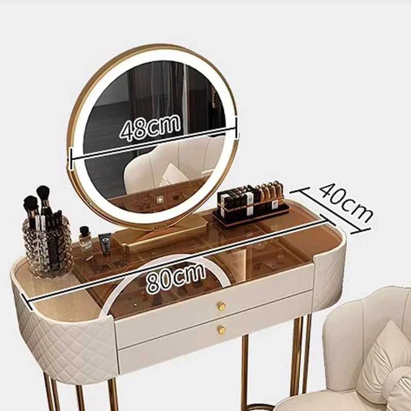Luxury Makeup Vanity Desk - LED Mirror Dressing Table with Storage
