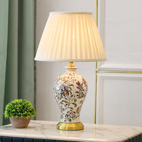 Retro Chinese Ceramic Table Lamp - Pleated Shade Bedside Accent