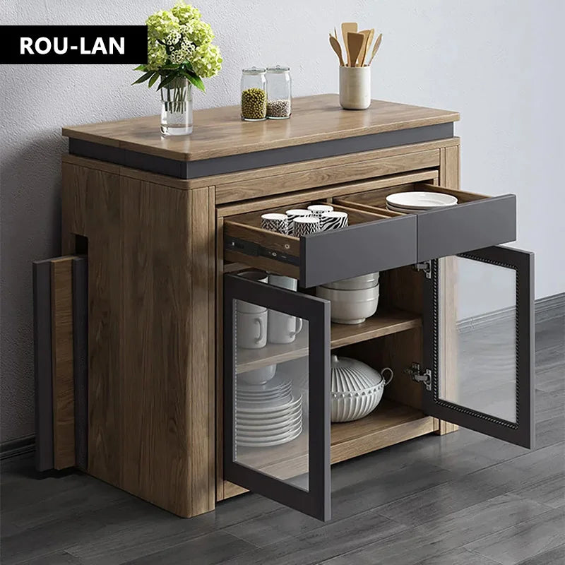 Modern Extendable Dining Table - Rectangle Sideboard with Storage