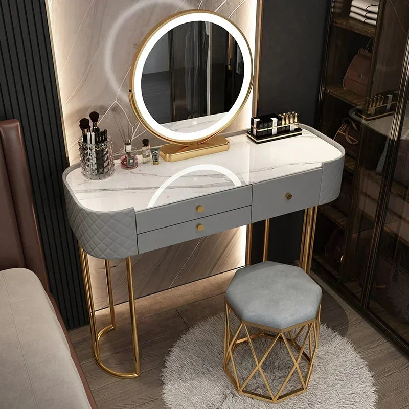Luxury Makeup Vanity Desk - LED Mirror Dressing Table with Storage