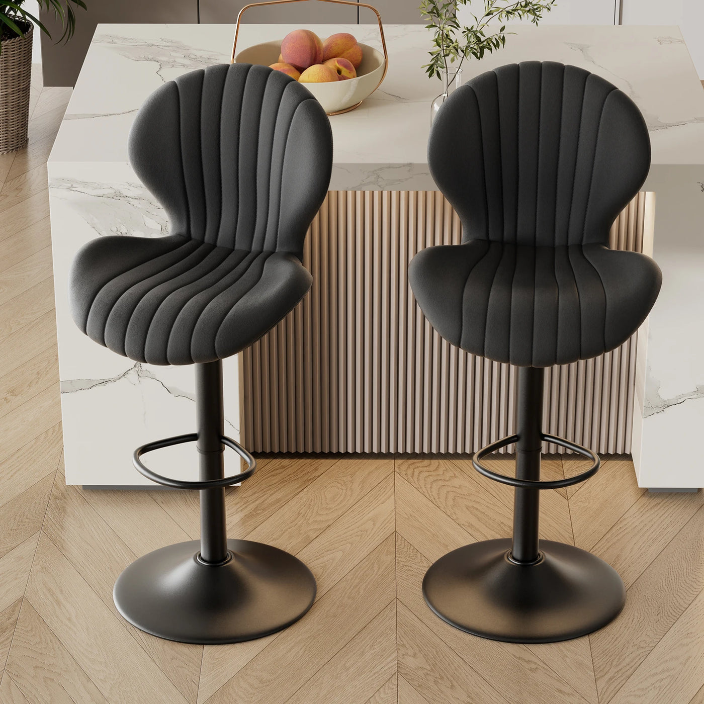 Luxury 2 Piece Adjustable Bar Stool Set - Swivel Kitchen Seating