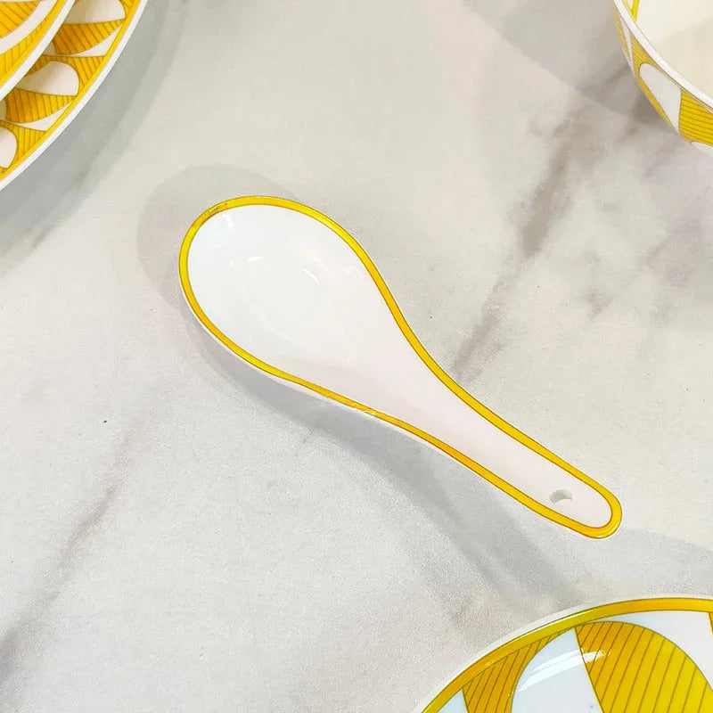 Geometric Bone China Dinner Plate Set - Elegant European Tableware