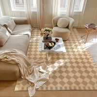 Retro Checkerboard Plush Area Rug - Soft Bedroom and Lounge Carpet